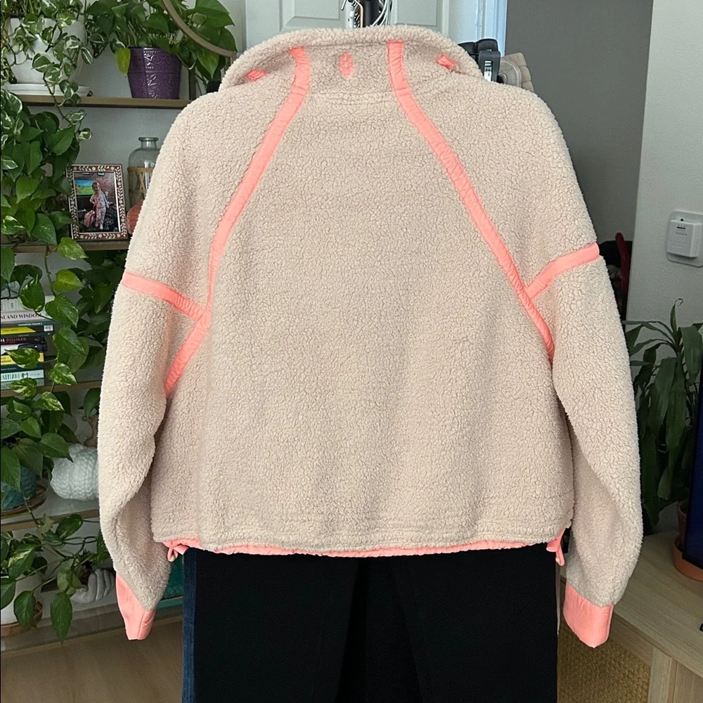 FP Movement Mountain High Half Zip Fleece Neon Coral Combo Sherpa Pullover Small - Picture 2 of 5